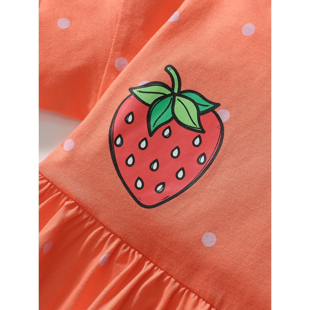 Pure Cotton Cartoon Strawberry Pattern Short Sleeves Dress for Stylish Girls