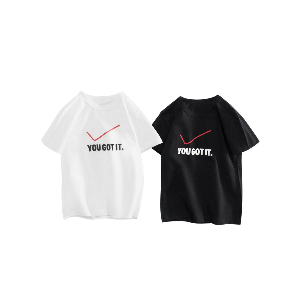 Boys' Tick Logo and Letters Print T-shirt in European and American Style
