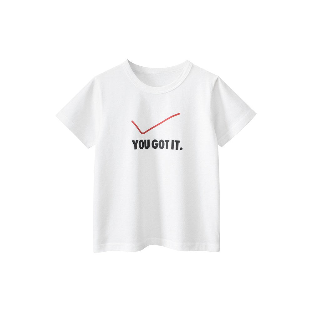 Boys' Tick Logo and Letters Print T-shirt in European and American Style