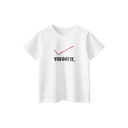 Boys' Tick Logo and Letters Print T-shirt in European and American Style