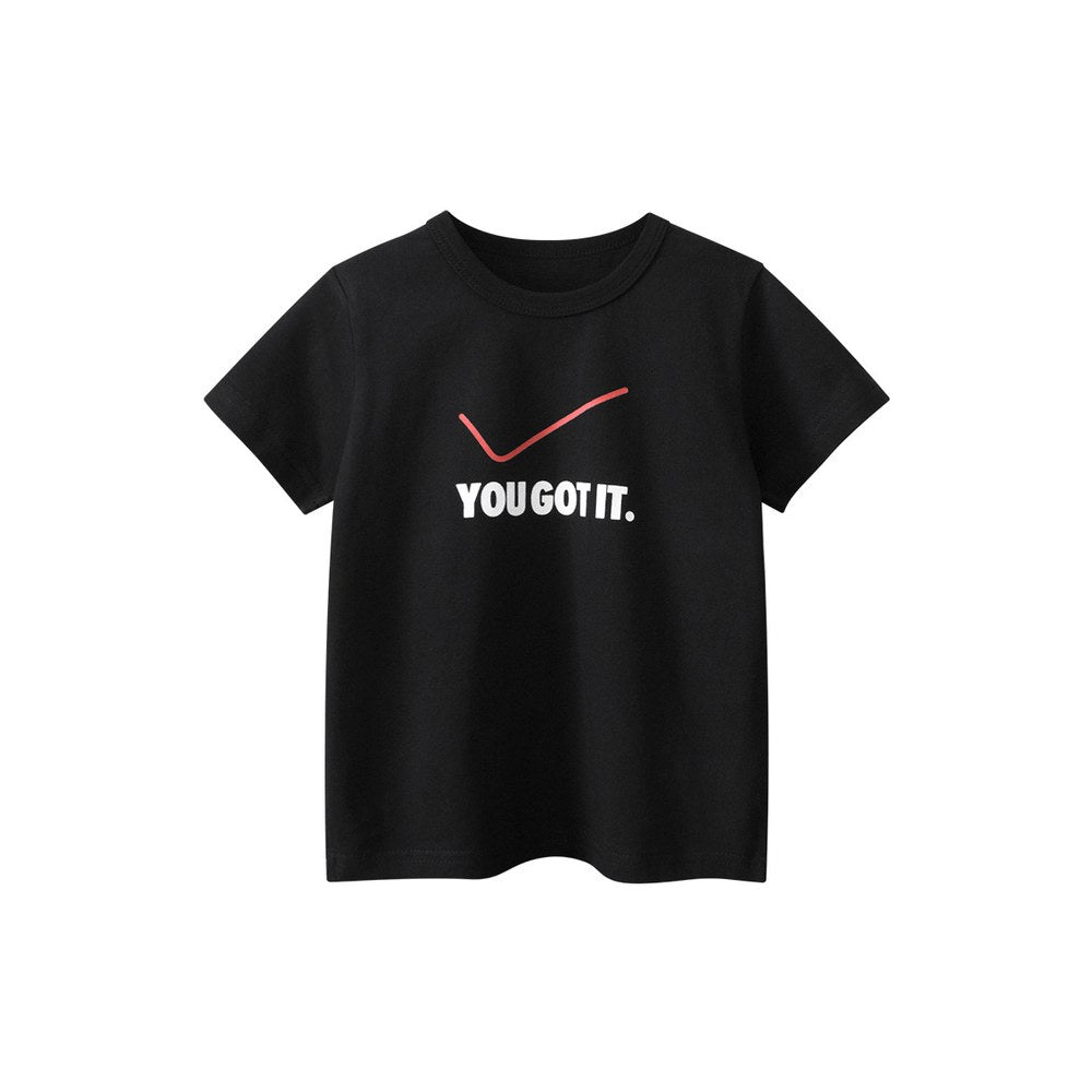 Boys' Tick Logo and Letters Print T-shirt in European and American Style