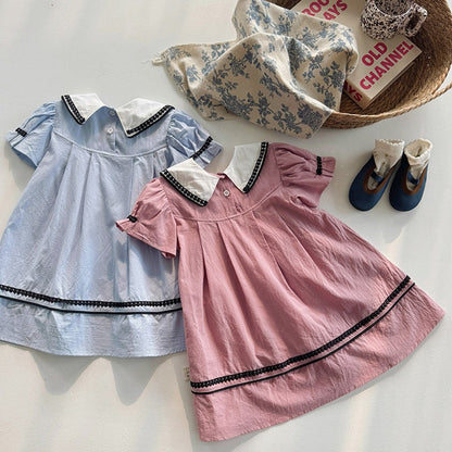 French Vintage Flowers Pattern Embroidered Dress for Stylish Girls