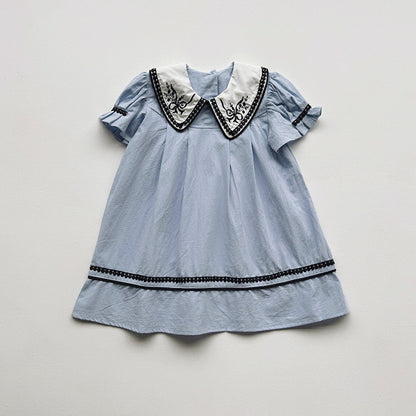 French Vintage Flowers Pattern Embroidered Dress for Stylish Girls