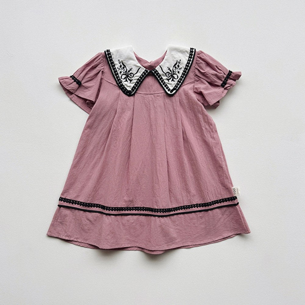 French Vintage Flowers Pattern Embroidered Dress for Stylish Girls