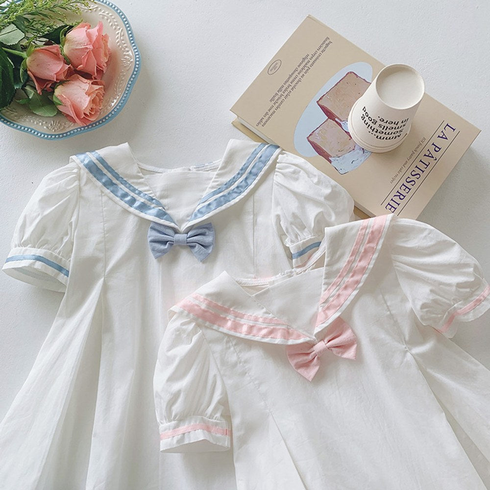 Preppy Navy Collar Short Sleeves Dress for Stylish Girls