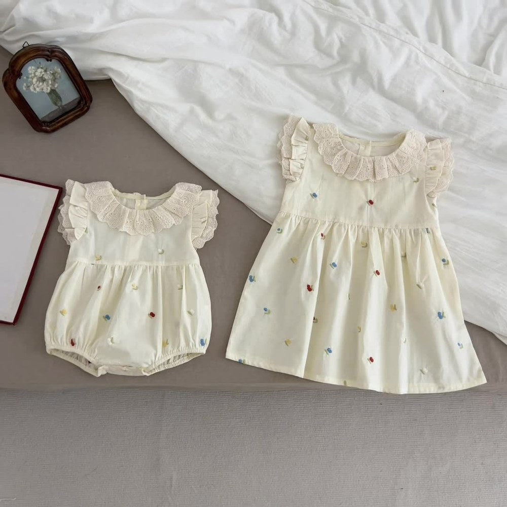 Fruits Pattern Fly Sleeves Lace Collar Dress/Bodysuit for Stylish Girls