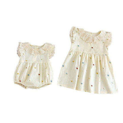Fruits Pattern Fly Sleeves Lace Collar Dress/Bodysuit for Stylish Girls