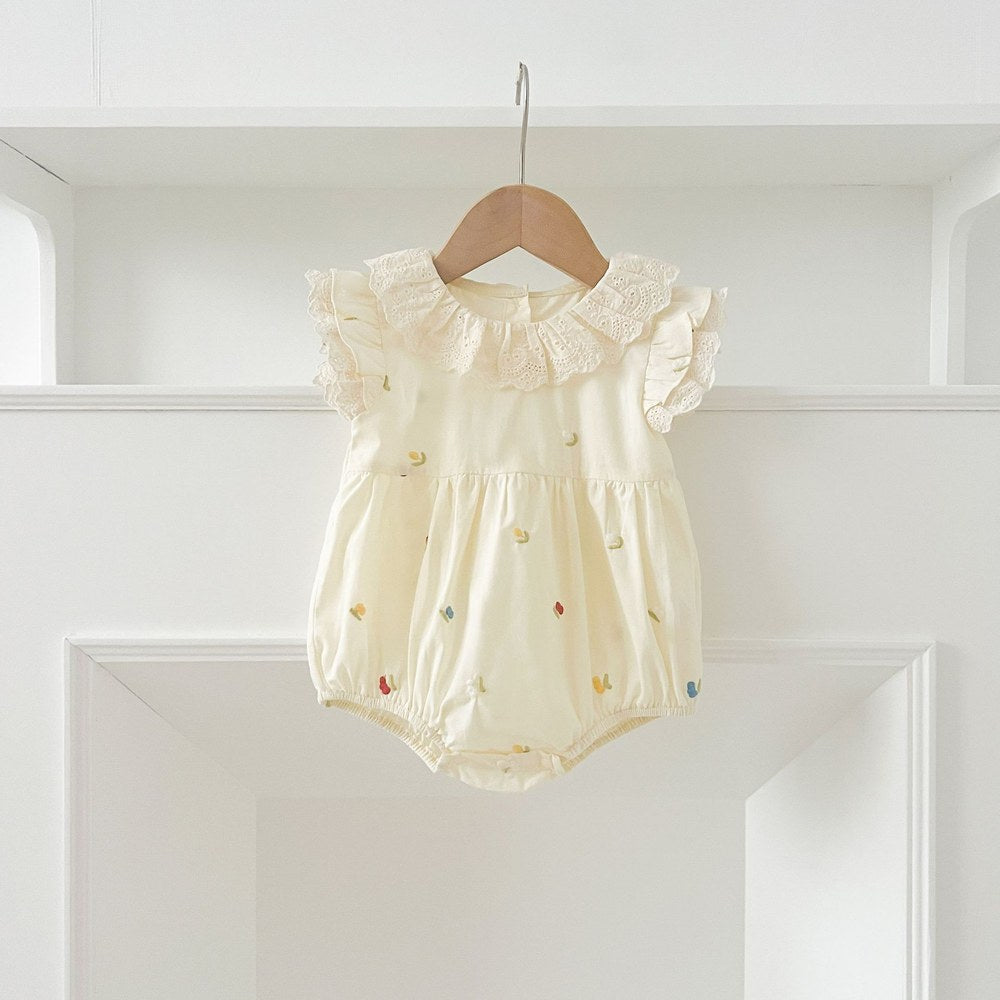 Fruits Pattern Fly Sleeves Lace Collar Dress/Bodysuit for Stylish Girls