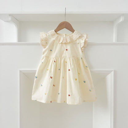 Fruits Pattern Fly Sleeves Lace Collar Dress/Bodysuit for Stylish Girls