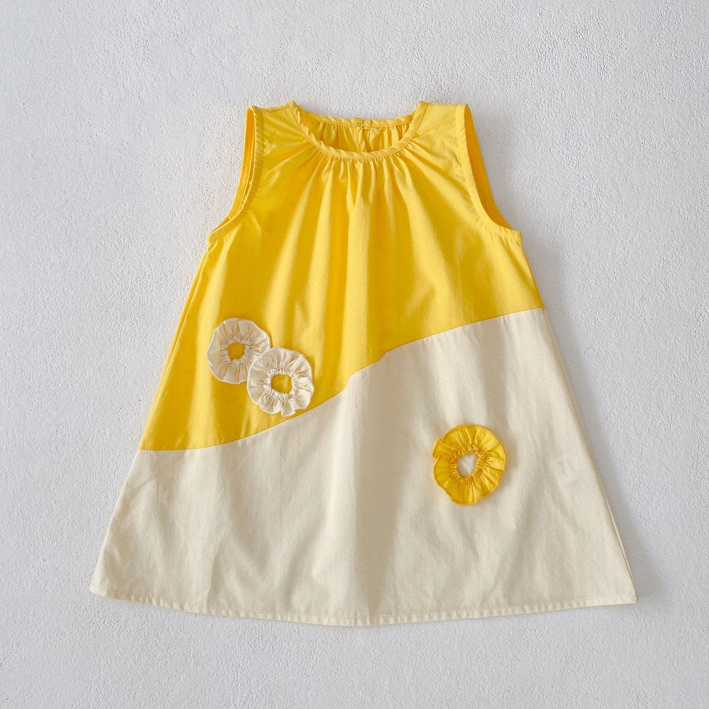 Color Patchwork Crew Neck Sleeveless Dress for Stylish Girls