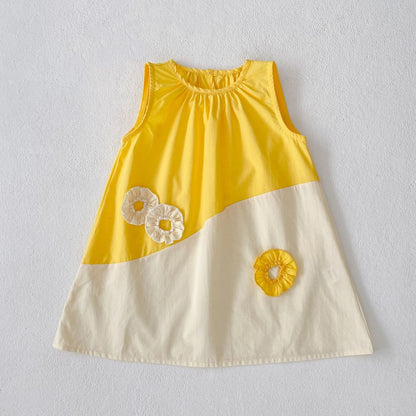 Color Patchwork Crew Neck Sleeveless Dress for Stylish Girls