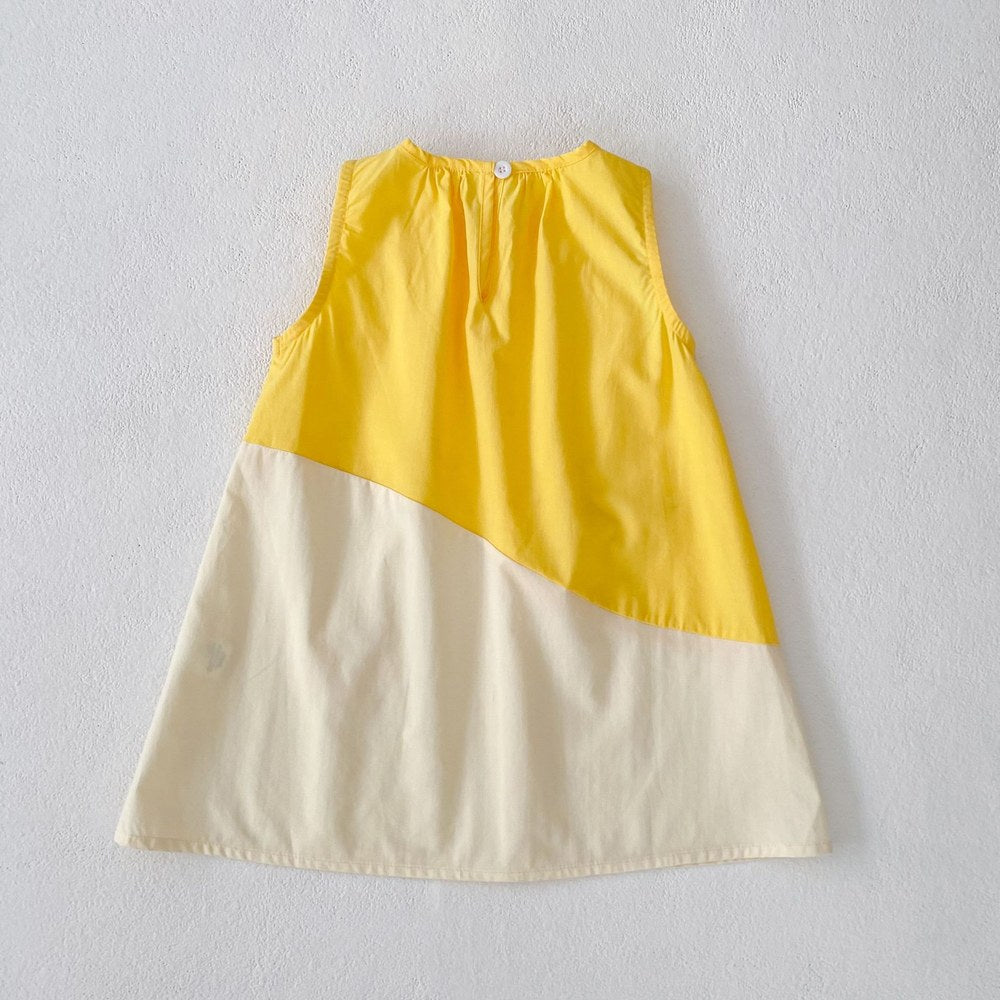 Color Patchwork Crew Neck Sleeveless Dress for Stylish Girls