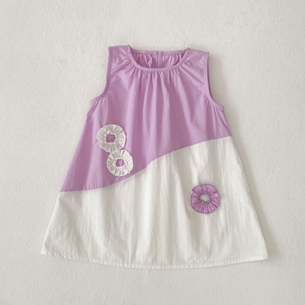 Color Patchwork Crew Neck Sleeveless Dress for Stylish Girls