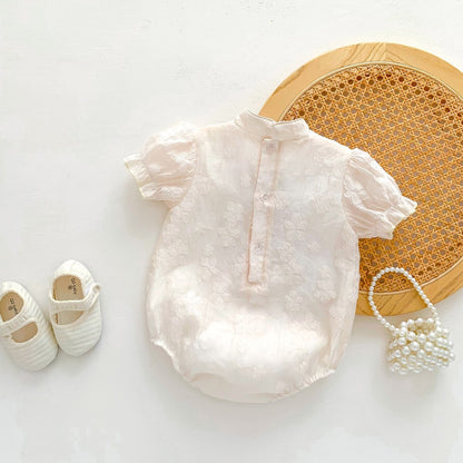 Baby Girl Sakura Pattern Solid Color Cheongsam Bodysuit