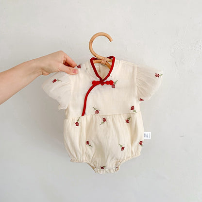 Baby Girl Flowers Embroidery Pattern Cheongsam Bodysuit Bodysuit
