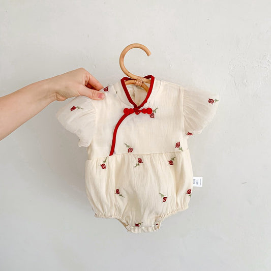Baby Girl Flowers Embroidery Pattern Cheongsam Bodysuit Bodysuit