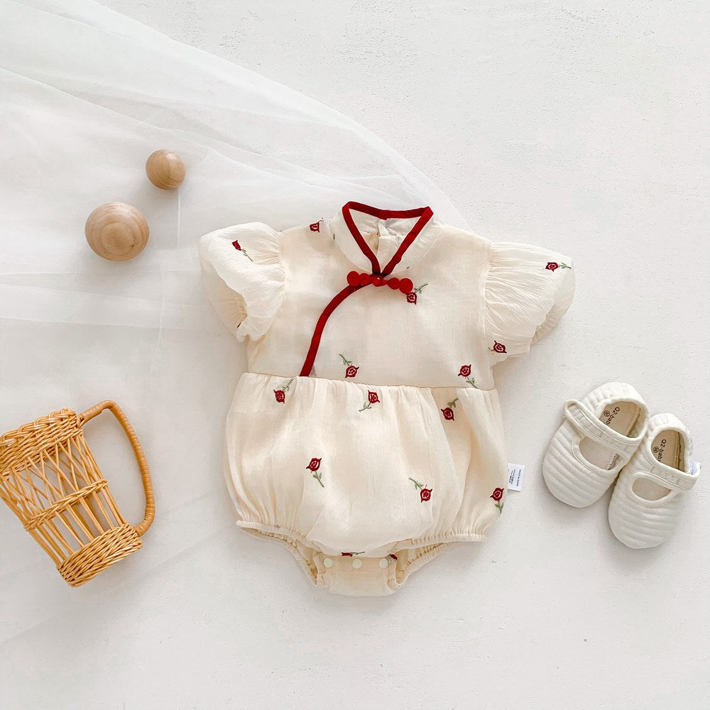 Baby Girl Flowers Embroidery Pattern Cheongsam Bodysuit Bodysuit