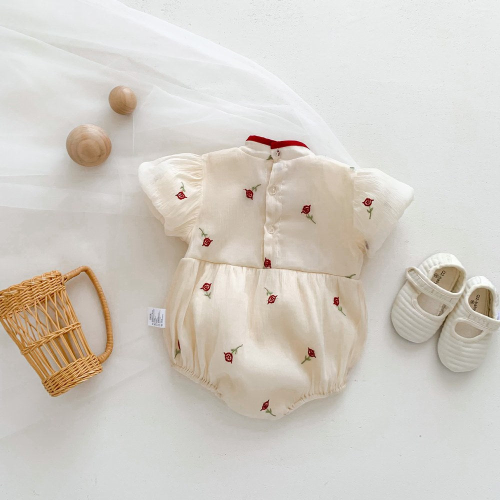 Baby Girl Flowers Embroidery Pattern Cheongsam Bodysuit Bodysuit