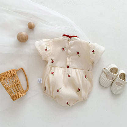 Baby Girl Flowers Embroidery Pattern Cheongsam Bodysuit Bodysuit