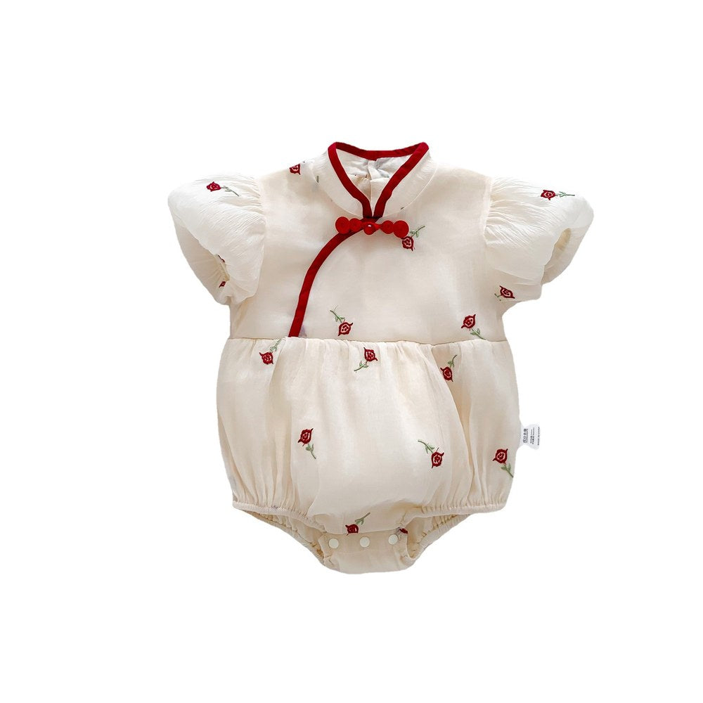 Baby Girl Flowers Embroidery Pattern Cheongsam Bodysuit Bodysuit