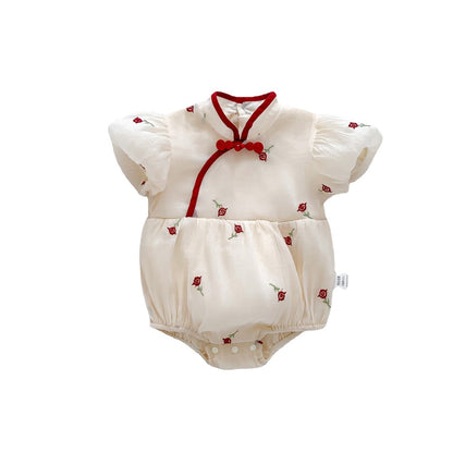 Baby Girl Flowers Embroidery Pattern Cheongsam Bodysuit Bodysuit