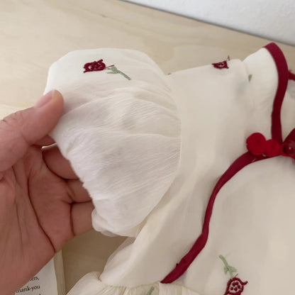 Baby Girl Flowers Embroidery Pattern Cheongsam Bodysuit Bodysuit