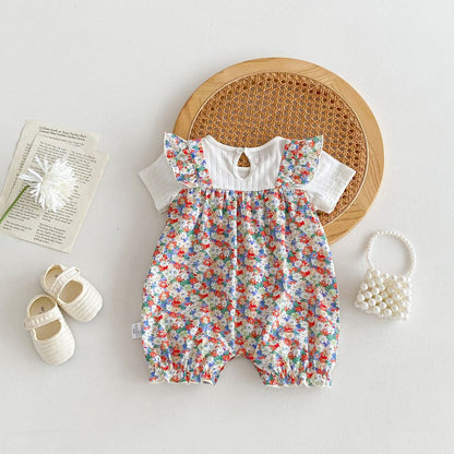 Baby Girls Short Sleeves Cute Floral Pattern Rompers