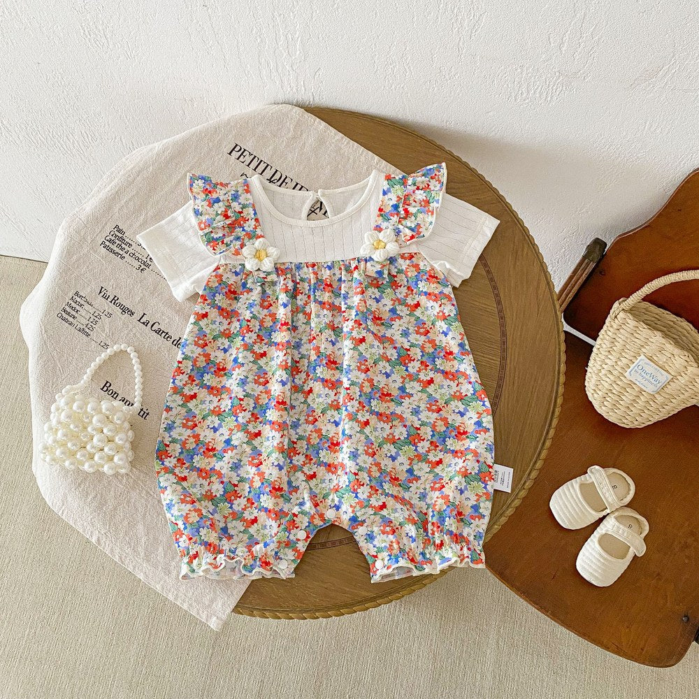 Baby Girls Short Sleeves Cute Floral Pattern Rompers