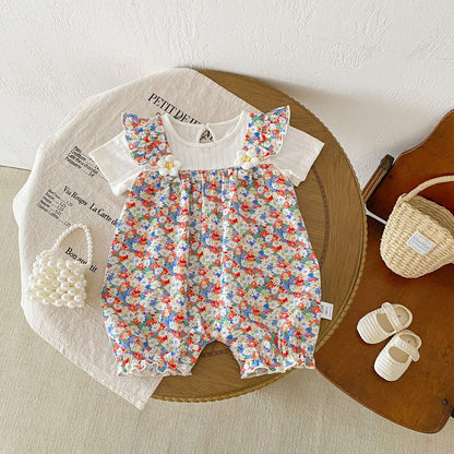 Baby Girls Short Sleeves Cute Floral Pattern Rompers