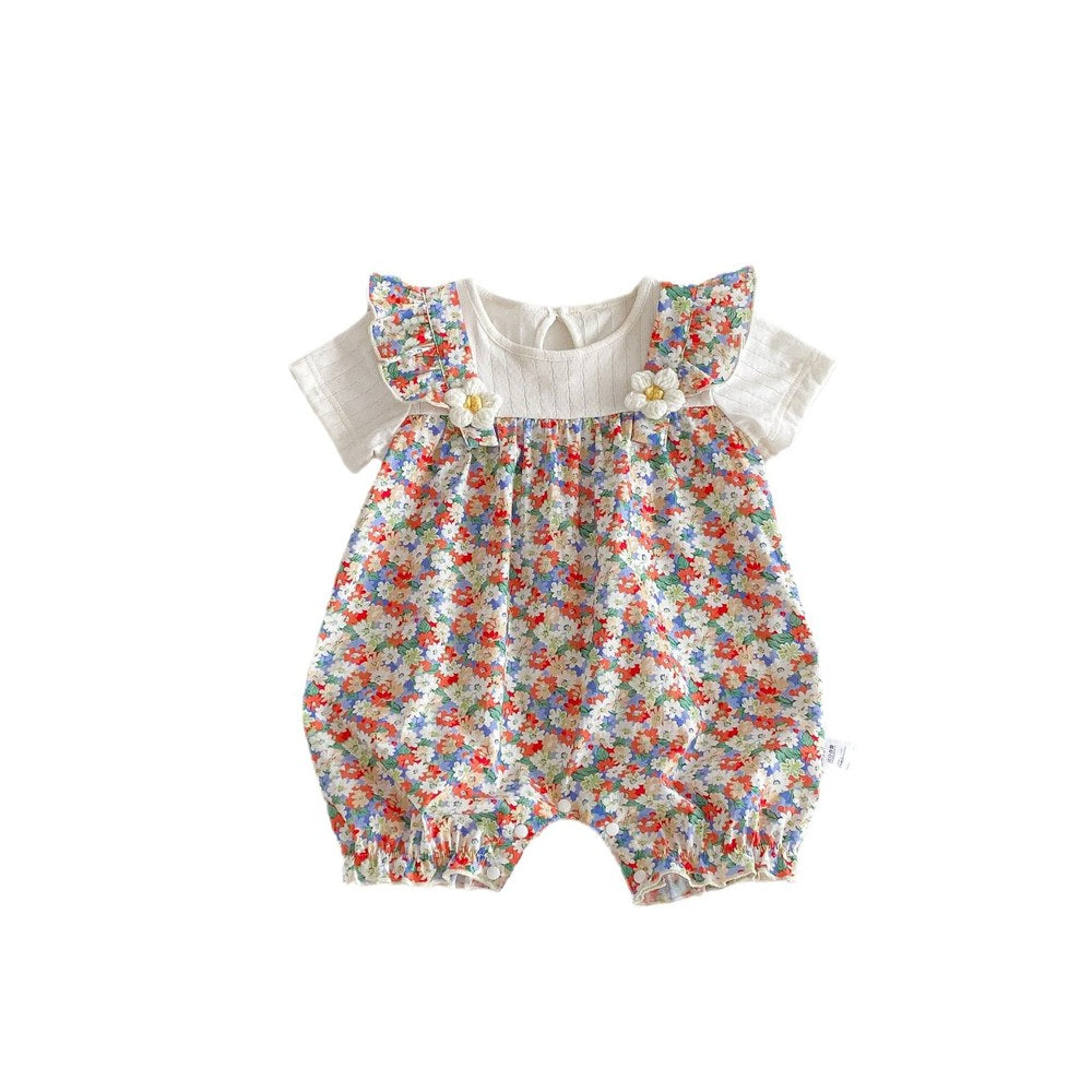 Baby Girls Short Sleeves Cute Floral Pattern Rompers