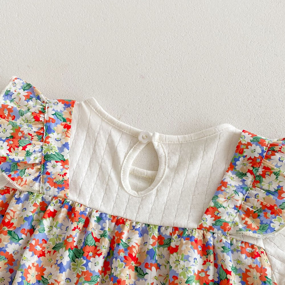 Baby Girls Short Sleeves Cute Floral Pattern Rompers