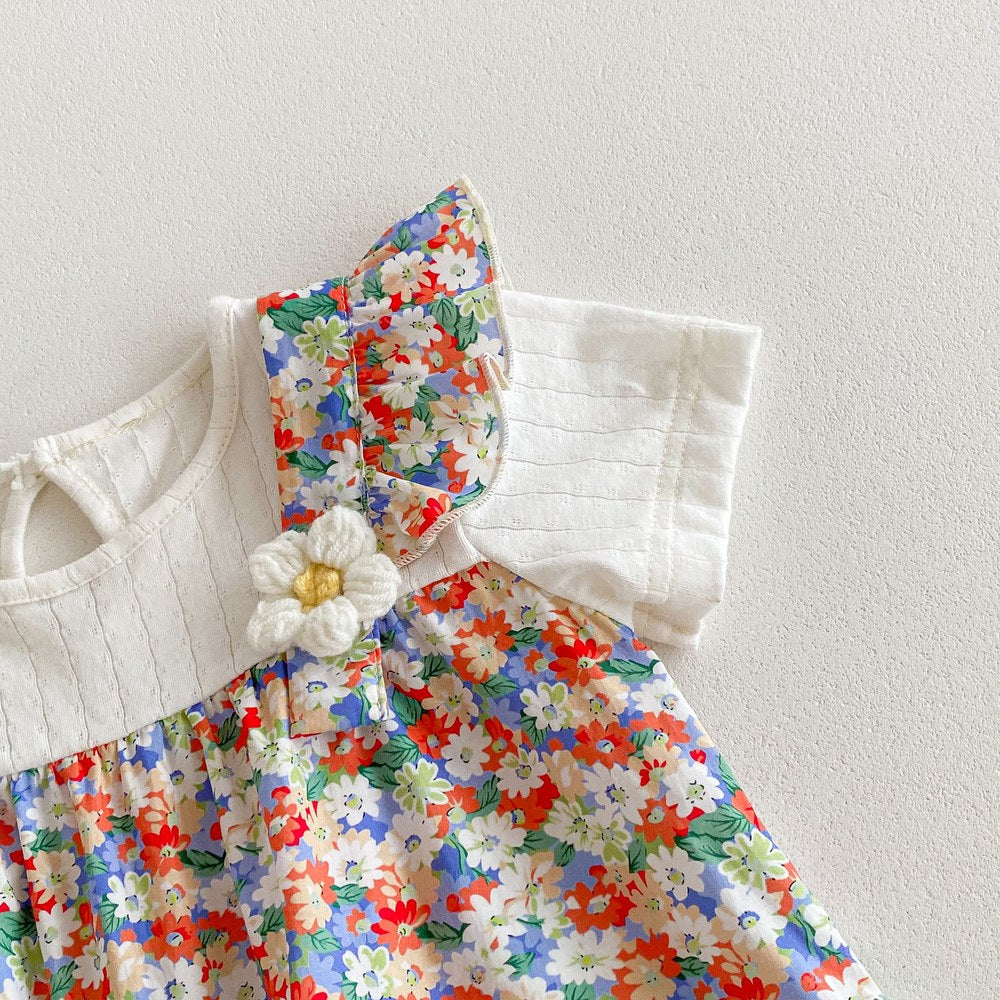 Baby Girls Short Sleeves Cute Floral Pattern Rompers