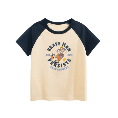Girls' Cartoon and Letters Print T-shirt in European and American Style
