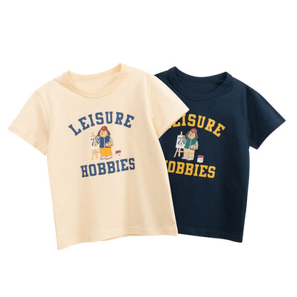 Girls' Animals Cartoon and Letters Print T-shirt in European and American Style