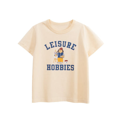 Girls' Animals Cartoon and Letters Print T-shirt in European and American Style