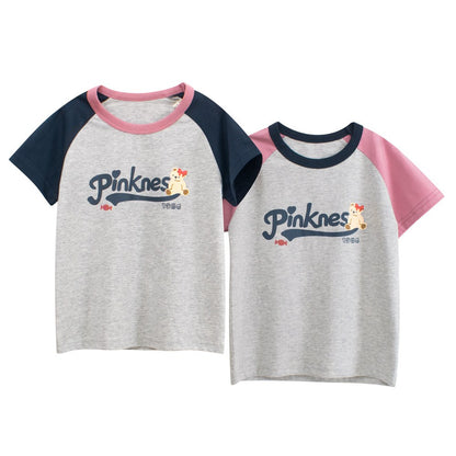 Girls' Animals Cartoon and Letters Print T-shirt in European and American Style
