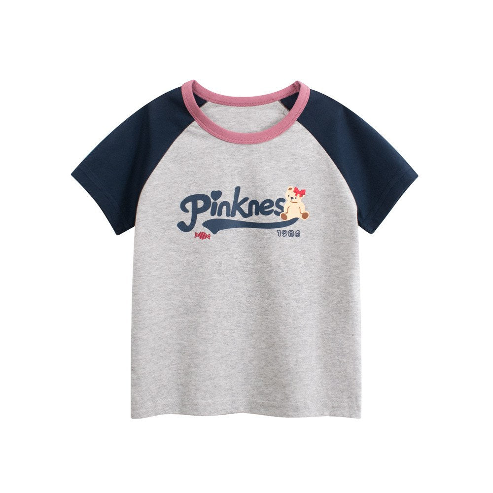 Girls' Animals Cartoon and Letters Print T-shirt in European and American Style