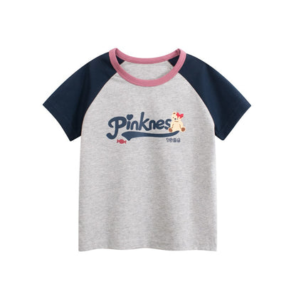 Girls' Animals Cartoon and Letters Print T-shirt in European and American Style