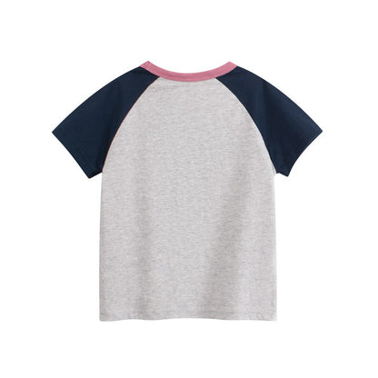 Girls' Animals Cartoon and Letters Print T-shirt in European and American Style