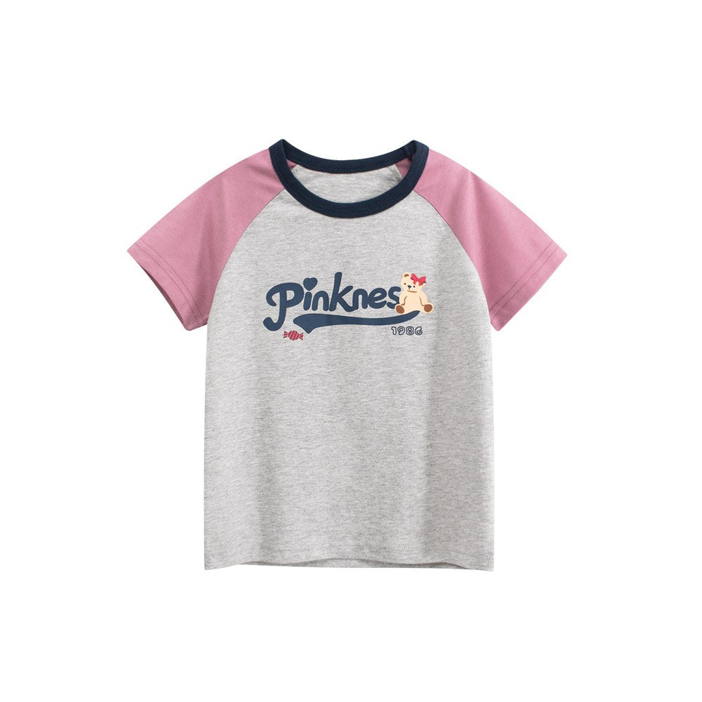 Girls' Animals Cartoon and Letters Print T-shirt in European and American Style