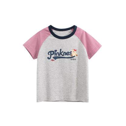 Girls' Animals Cartoon and Letters Print T-shirt in European and American Style