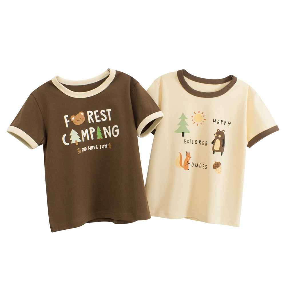 Girls' Cartoon and Letters Print T-shirt in European and American Style