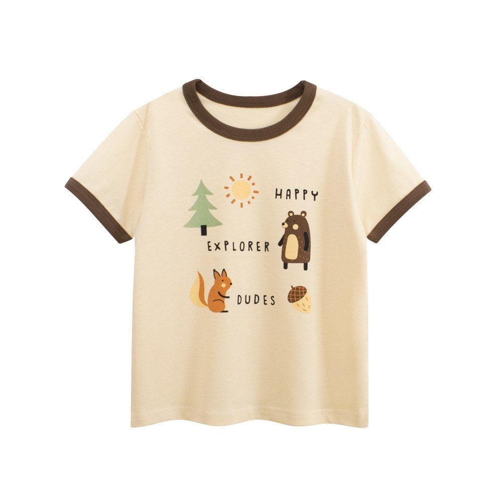 Girls' Cartoon and Letters Print T-shirt in European and American Style