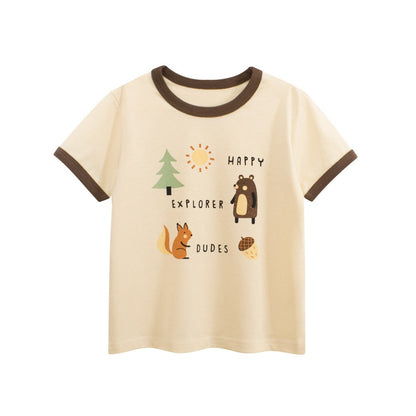 Girls' Cartoon and Letters Print T-shirt in European and American Style