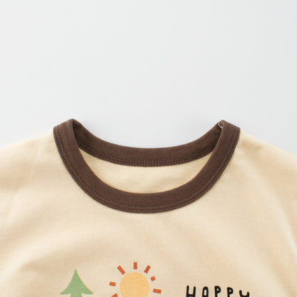 Girls' Cartoon and Letters Print T-shirt in European and American Style