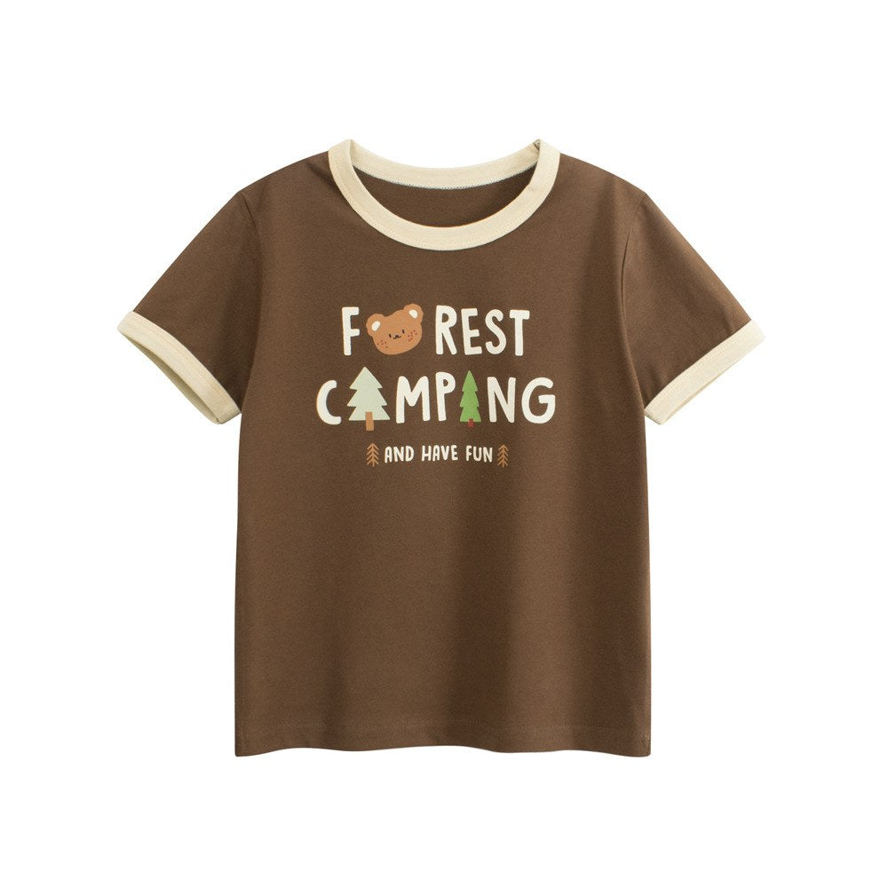 Girls' Cartoon and Letters Print T-shirt in European and American Style