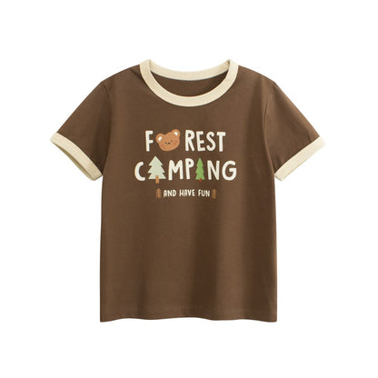 Girls' Cartoon and Letters Print T-shirt in European and American Style