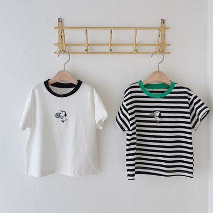 Casual Short Sleeves New Children's T-shirt, Unisex Baby Cartoon Striped Top