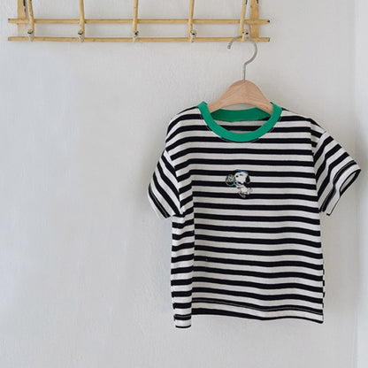 Casual Short Sleeves New Children's T-shirt, Unisex Baby Cartoon Striped Top