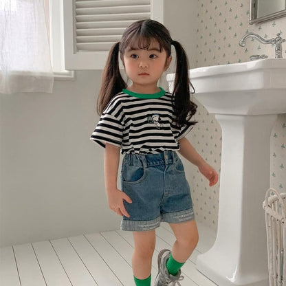 Casual Short Sleeves New Children's T-shirt, Unisex Baby Cartoon Striped Top